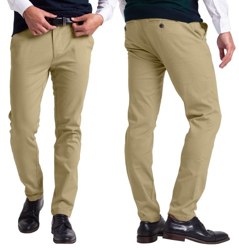 Mens Chino Slim Fit Workwear Casual Comfort Stretch Cotton Flat Front Full Pants - Picture 2 of 81