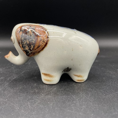 Elephant Trunk up Ceramic Figurine - Tonala Flower Blue/Brown Good Luck Mexico - Picture 4 of 9