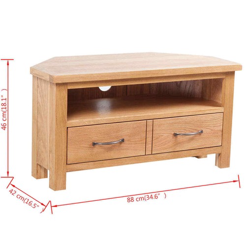 vidaXL TV Cabinet with Drawer 88 x 42 x 46 cm Solid Oak Wood - Picture 7 of 7