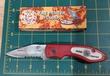 FIRE FIGHTER Red Fireman's Folding Pocket Knife With Clip - Stainless Steel 