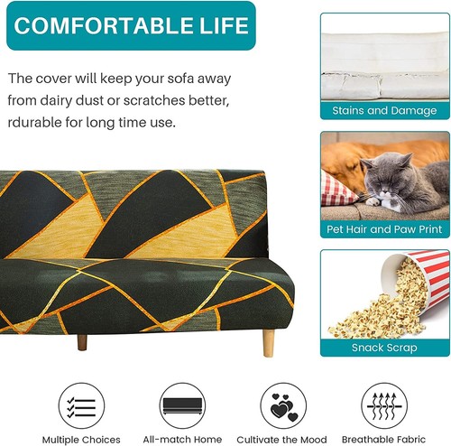 Stretch Armless Sofa Bed Futon Slipcover Elastic Folding Couch Cover Multicolor - Picture 273 of 330