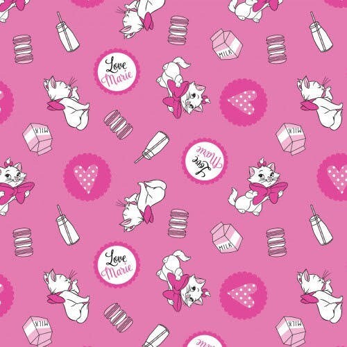 DISNEY ARISTOCATS MARIE LOVES MILK PINK FABRIC 100% Cotton BTHY - Picture 1 of 1