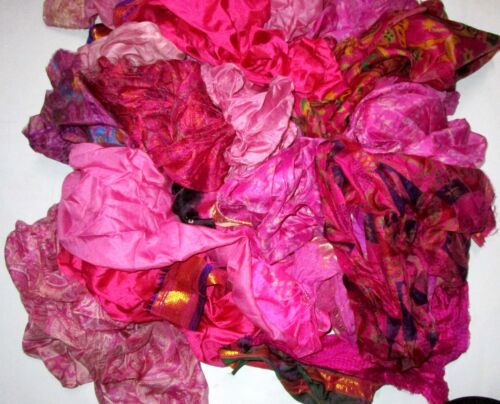 AU LOT PURE SILK Antique Vintage Sari REMNANT Fabrics 100 GRAMS CRAFT DOLL QUILT - Picture 72 of 93