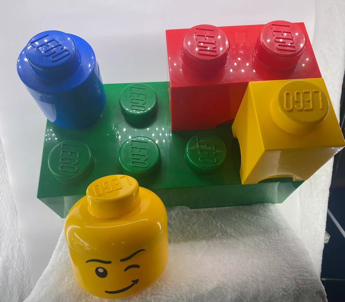 4 Lego Storage Stacking Blocks And Face Storage Container Various Colors