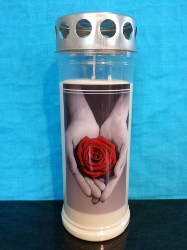 JEKA 7 Tage Motiv Grabkerze, Rose / Hand |Grablicht, Öllicht, Grabschmuck, Grab - Afbeelding 2 van 3