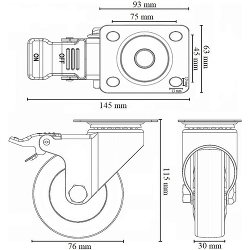 4 RUOTE PER CARRELLI 2 CON FRENO e 2 SENZA 76 mm Portata 400 KG ARANCIO 432-438 - Foto 2 di 7