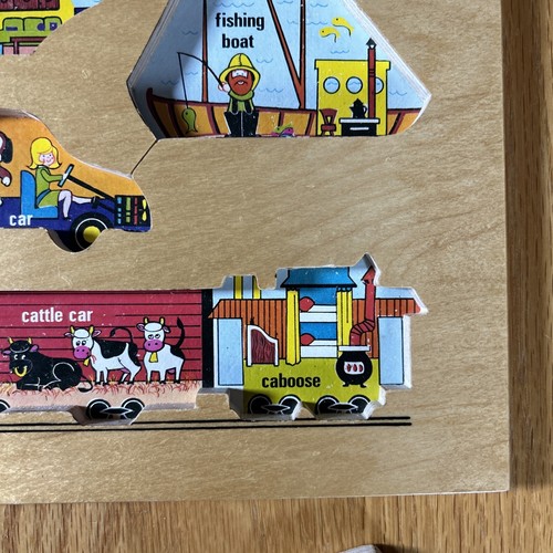 Fisher Price Wooden Frame Tray Puzzle Vehicles 508 Wood - Picture 13 of 18