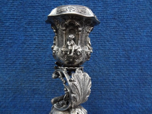 Silver candlesticks (walking) Medieval style 19-20th C. C-scroll Pan with flute - Picture 7 of 12