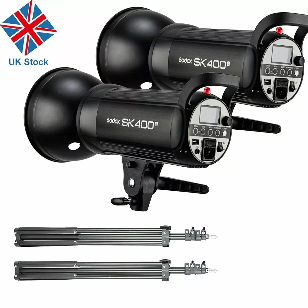 UK 400w 2x Godox SK400II 400W 2.4G X Studio Flash Strobe Light Head f Wedding