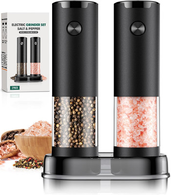 2 Pack Electric Salt & Pepper Grinders | Adjustable Battery Mills with LED Light