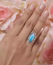 Solid 925 Silver Larimar Gemstone Ring Handmade Sterling Boho Ring All Size R131