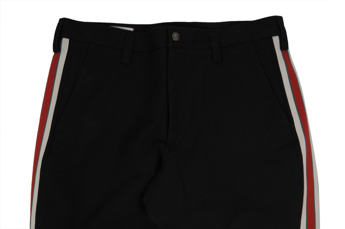 Gucci Men Side Stripe Logo Pants Large IT 50 Black Stretch Cotton