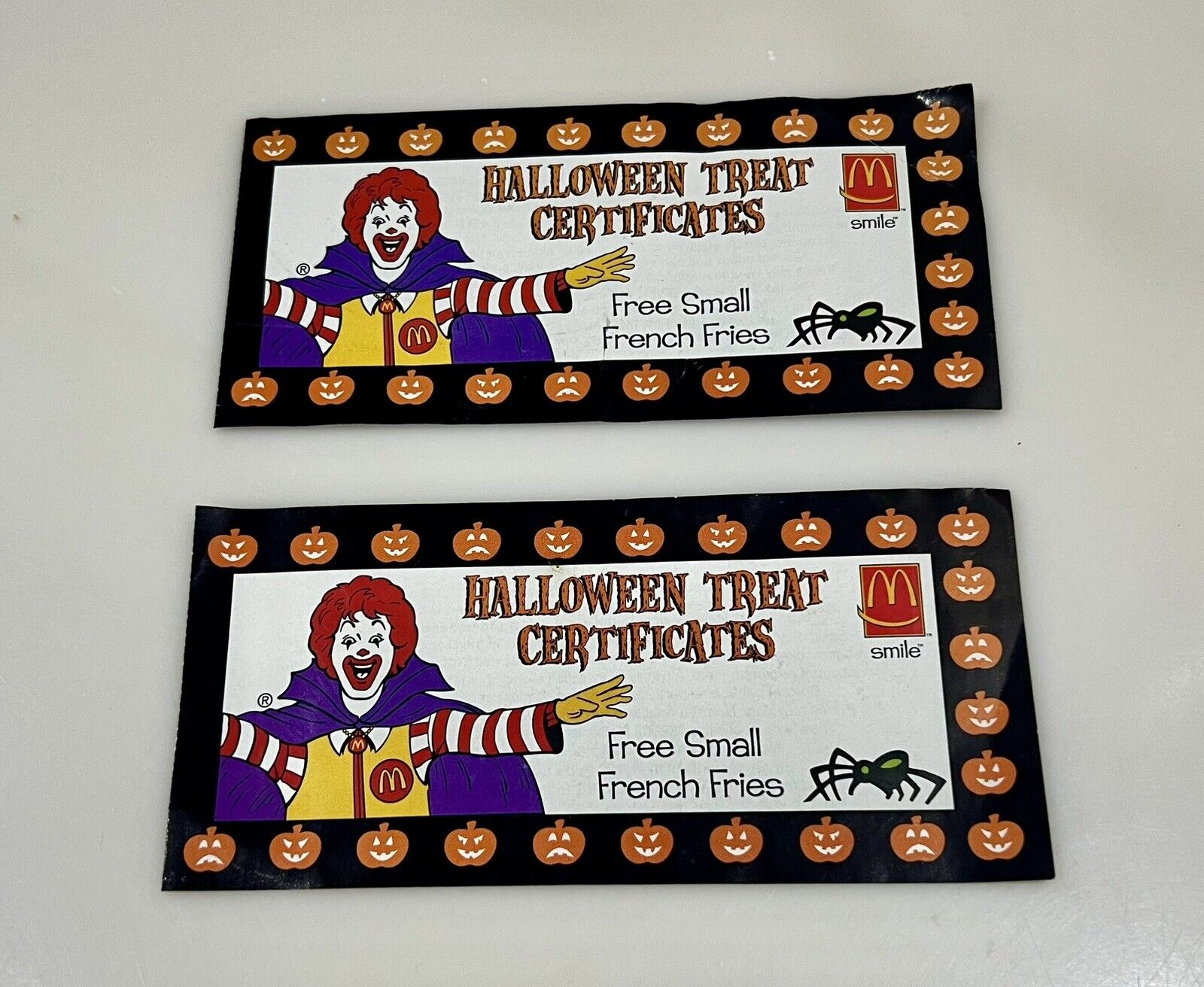 McDonald’s 2002 Halloween Treat Certificates 