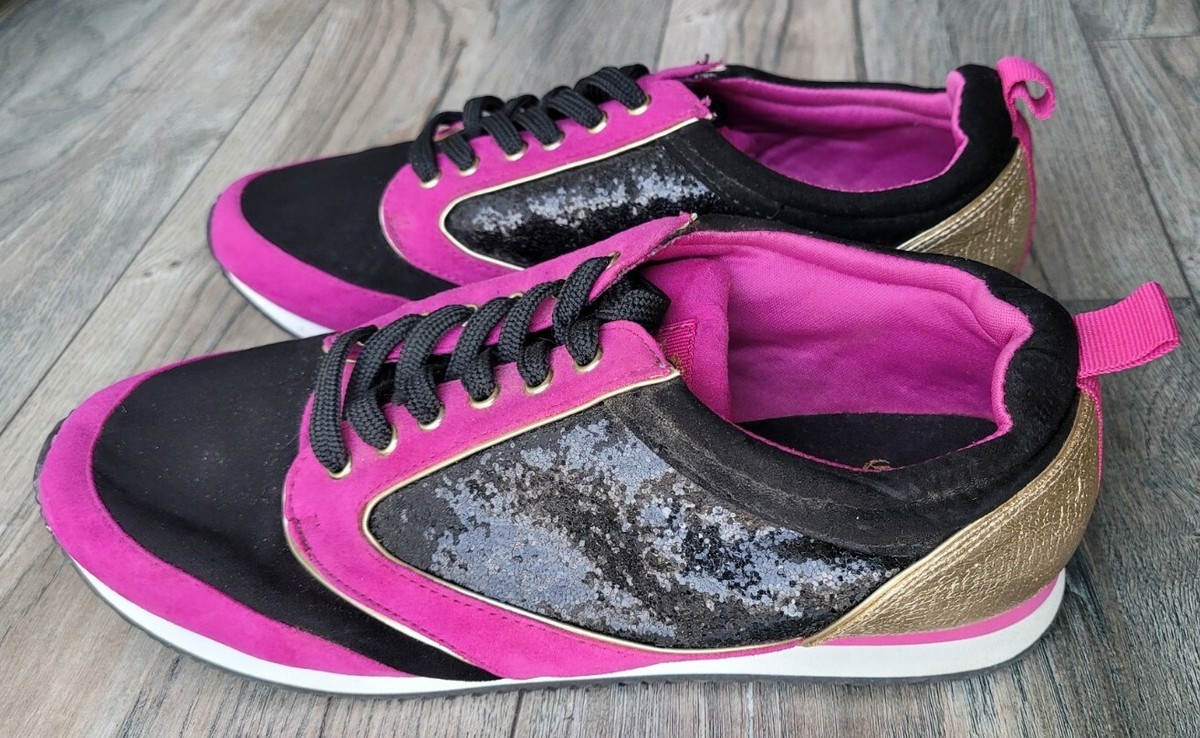 Womens Juicy Couture Pink Black Glitter Tennis Sneakers Shoes Women s Size 8 eBay
