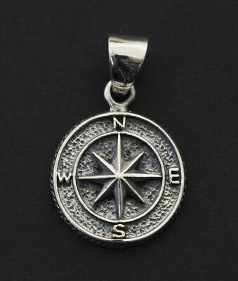 Pendentif Rose des Vents Medaille Boussole Argent 925 6.9g 25916 M34