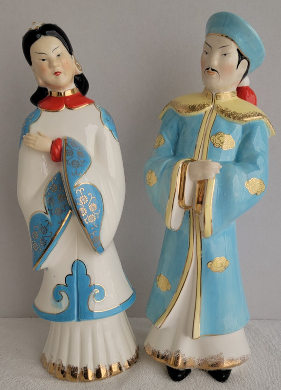 VINTAGE MID CENTURY PAIR JAPANESE LADY MAN WALES MADE IN JAPAN 14"