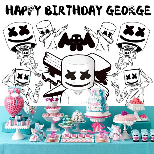 DJ Mask Marshmello Personalised Custom Banner Backdrop Party Decor Birthday Gift - Picture 2 of 6
