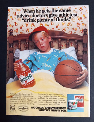 Gatorade Plenty of Fluids Sick Kid w/ Basketball Magazine Cut Print Ad 1981