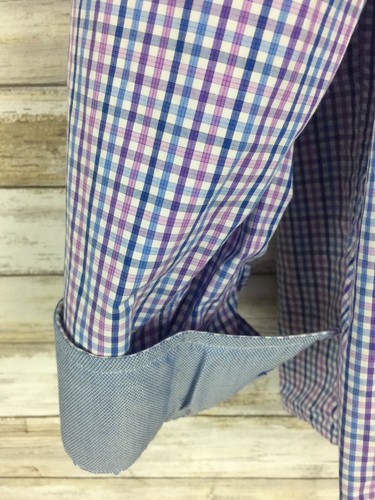 Buttoned Down Shirt Men’s Long Sleeve Casual Checkered Plaid Gingham XL Blue - Picture 3 of 7