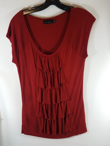 The Limited Women Red Shirt Stretch Ruffle Short Sleeves Top Size Medium M - Picture 1 of 5