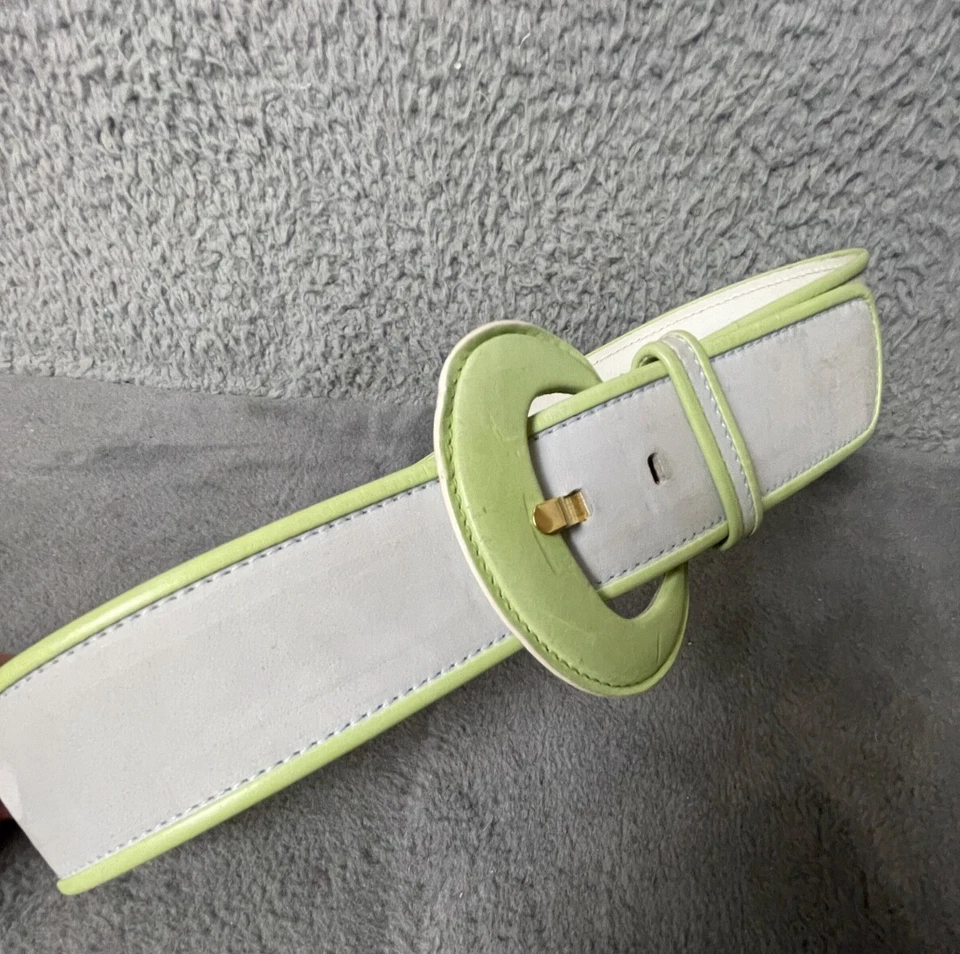 Escada Belt Leather Womens 38 Pale Blue Suede Green Leather Trim Hook Latch - Image 2 of 4