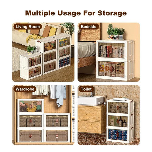 4 Pack Collapsible Storage Bins Wheels Cart Stackable Organizer Box Cabinet New- - Picture 11 of 12