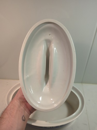 Terrine Porcelaine GIEN France Blanche Motif Bleu Plat Collection Cuisine Ancien - Picture 5 of 19