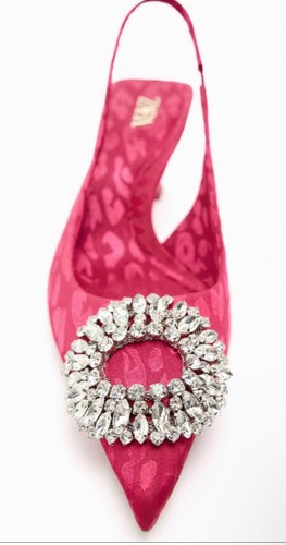 Zara verzierte Slingpumps mit Absatz rosa fuchsia Größe 7 1/2 Strass spitz zulaufend - Bild 10 von 11