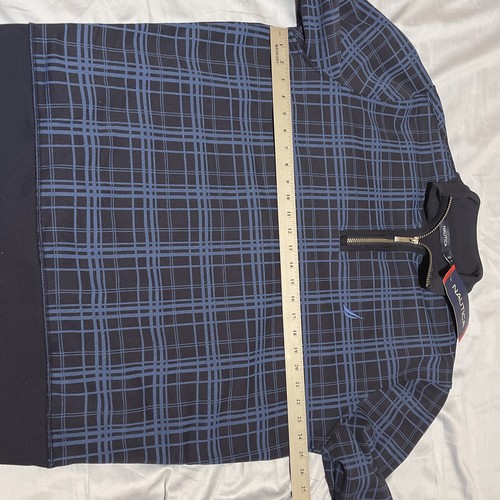 Nautica Men's Navy Blue Quarter Zip XL Fleece Pullover Plaid Sweatshirt L/S - Picture 5 of 9