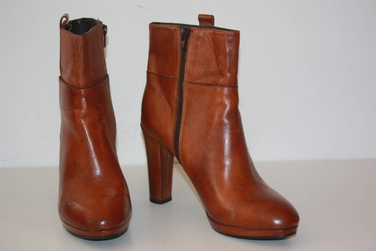 ROBERTO DURVILLE Boots Heels Leather Tan T 41 Very Good Condition