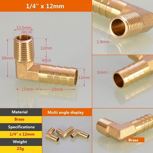 90° Winkel BSP Messing Außengewinde Fitting x Widerhaken Schlauch Endverbinder - Picture 12 of 29