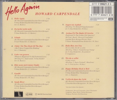 HOWARD CARPENDALE Hello Again CD Album 1984 WIE NEU Schlagerpop Klassiker - Bild 7 von 7