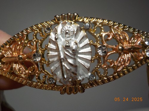ST JUDAS 750 TRI-COLORED GOLD-PLATED CHAIN-LINK BRACELET 7 3/4" FIT - Picture 4 of 14