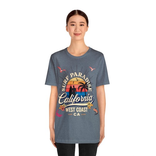 California Surf Paradise T-Shirt West Coast Sunset Graphic Tee Beach Vibes - Picture 4 of 61