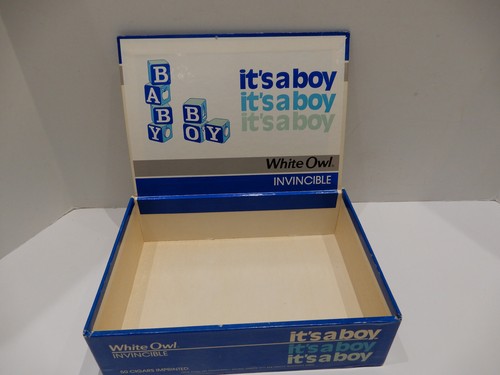 It's A Boy White Owl Empty Cigar Box - Picture 2 of 5