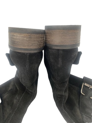 Paul Green Suri Size 8.5 Black Suede Belted Buckle Boots Mid Calf Shoe - Picture 7 of 9