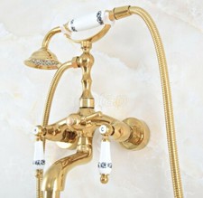 Polished Gold Brass Bathroom Clawfoot Tub Faucet With Hand Shower Mixer Tap