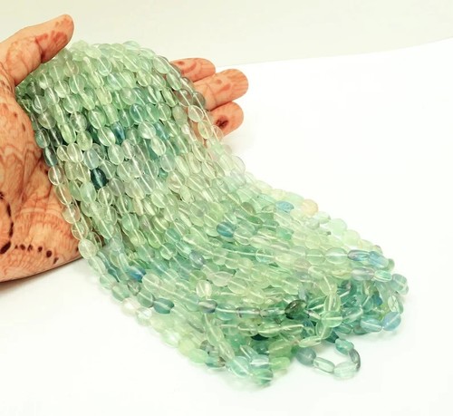 Natural Green Blue Shaded Fluorite Smooth Nuggets Beads, Fluorite Plain Oval - Picture 7 of 7