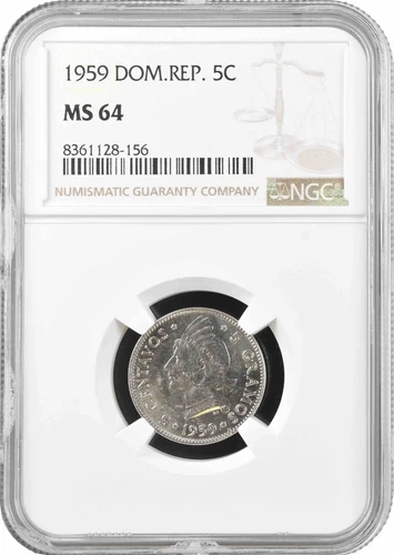 Dominican Republic 5 centavos 1959, NGC MS64, "Dominican Republic (1937 - 2023)"