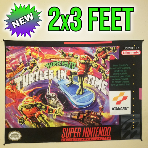 TMNT 4 Turtles in Time 2x3 Fuß Wandteppich / Super Nintendo Banner Wand Flagge - Bild 1 von 9