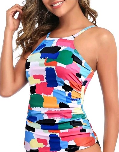 Tankini Top Only Bathing Suit Top Tummy Control Swimsuit Top Ruched Size M - Picture 3 of 5