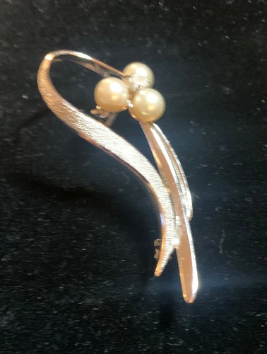 Broche cinta florentina vintage plata esterlina diamantes de imitación y perlas - Imagen 3 de 4