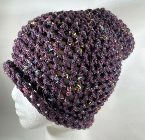 Gorro tejido a mano gorro púrpura oscuro tweed para mujer hombre adolescente mezcla de lana - Imagen 3 de 4
