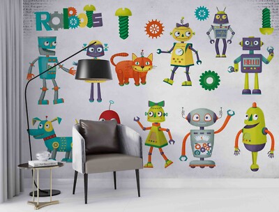 3D Roboter Cartoon Selbstklebende Abnehmbare Tapete Wandbild 53