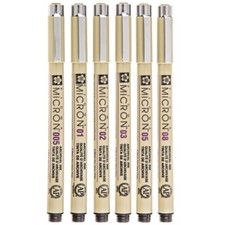 Sakura MICRON Pens 6 pc ALL BLACK Various Point Sizes 30062 005 01 02 03 05 08
