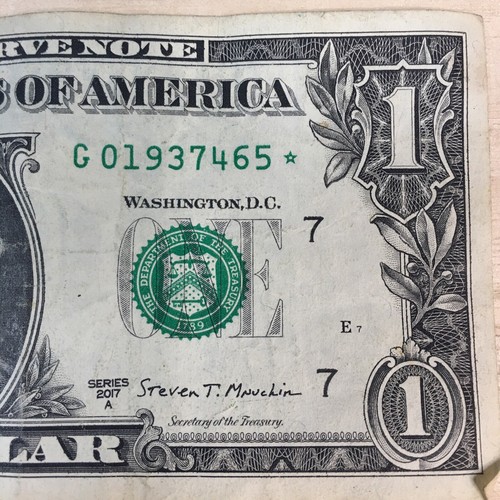 Series 2017 A 1 Dollar Bill, Star Notes, Lot If 2 W/Unique Serial No. B09090136 - Picture 5 of 13