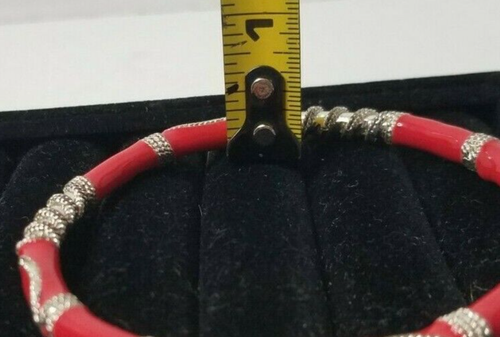 2-Silver Plated Enamel Bangle Bracelets - Red & Silver - Fashion Costume Jewelry - Picture 5 of 5