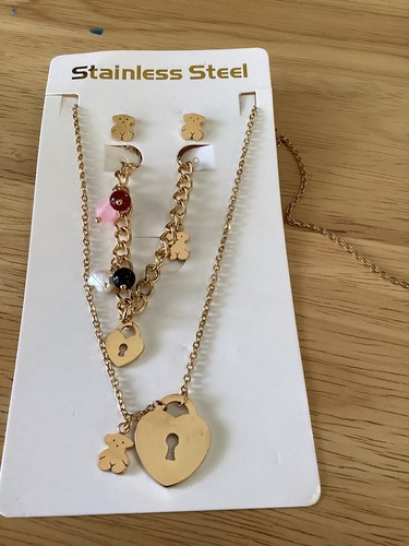 Edelstahl Halskette, Ohrring, Armband Set, Bärenmotiv - Bild 4 von 5