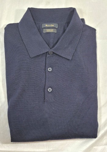 Massimo Dutti Men's 100% Merino Wool LS Sweater w/ Polo Collar - Navy - Large - Picture 1 of 5