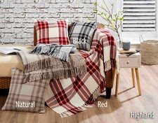 100% Cotton Highland Tartan Check Sofa / Bed Throw  or Cushions